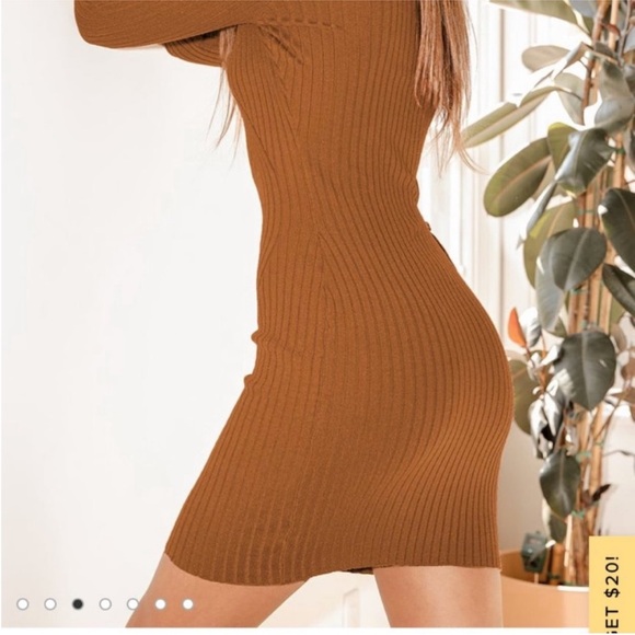 Rust Ribbed Knit Sweater Dress lulus - Picture 4 of 6